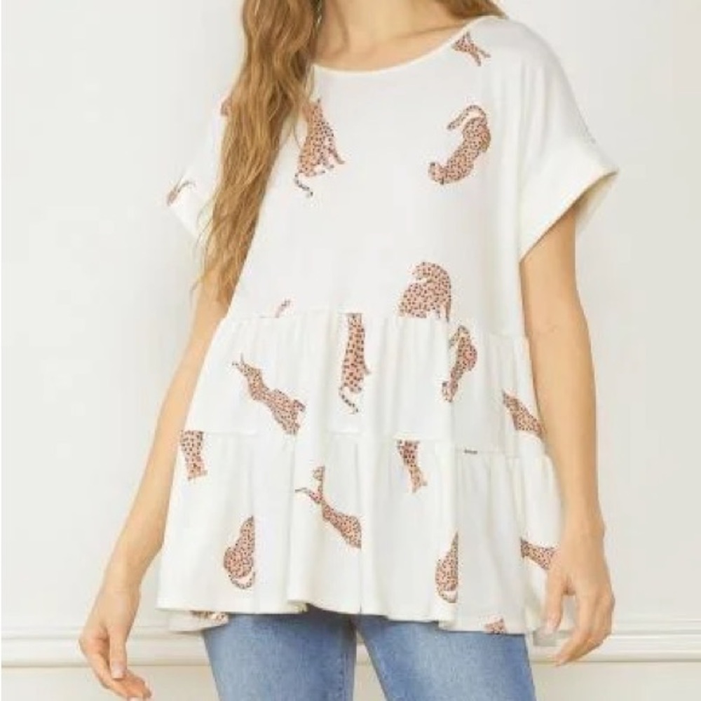 Cheetah Print Short Sleeve Top